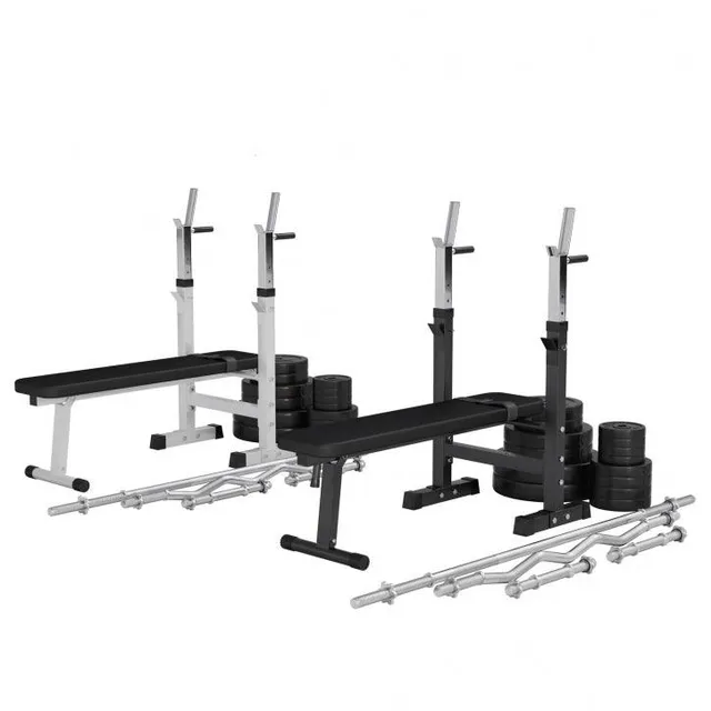 gorilla-sports-hantelbank-mit-ablage-inkl-langhantel-set-38-70-100-kg-kunststoff image 1