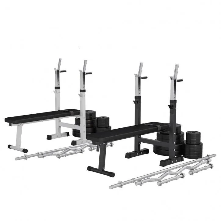 gorilla-sports-hantelbank-mit-ablage-inkl-langhantel-set-38-70-100-kg-kunststoff image 1