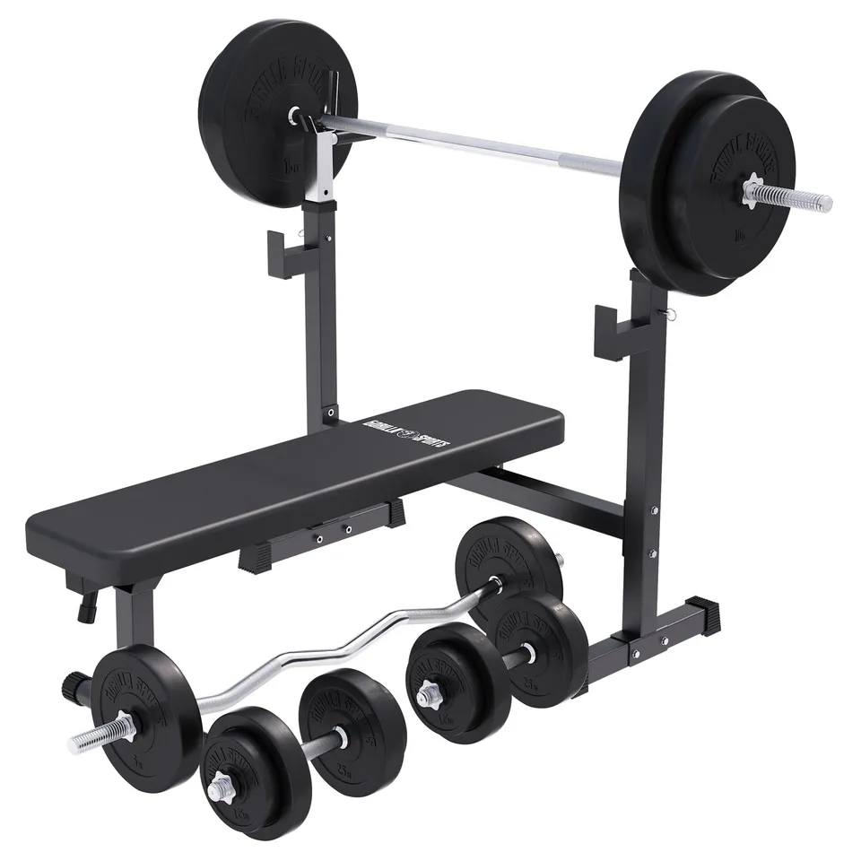 gorilla-sports-hantelbank-mit-ablage-breit-inkl-hantelset-40-70-100-kg image 1