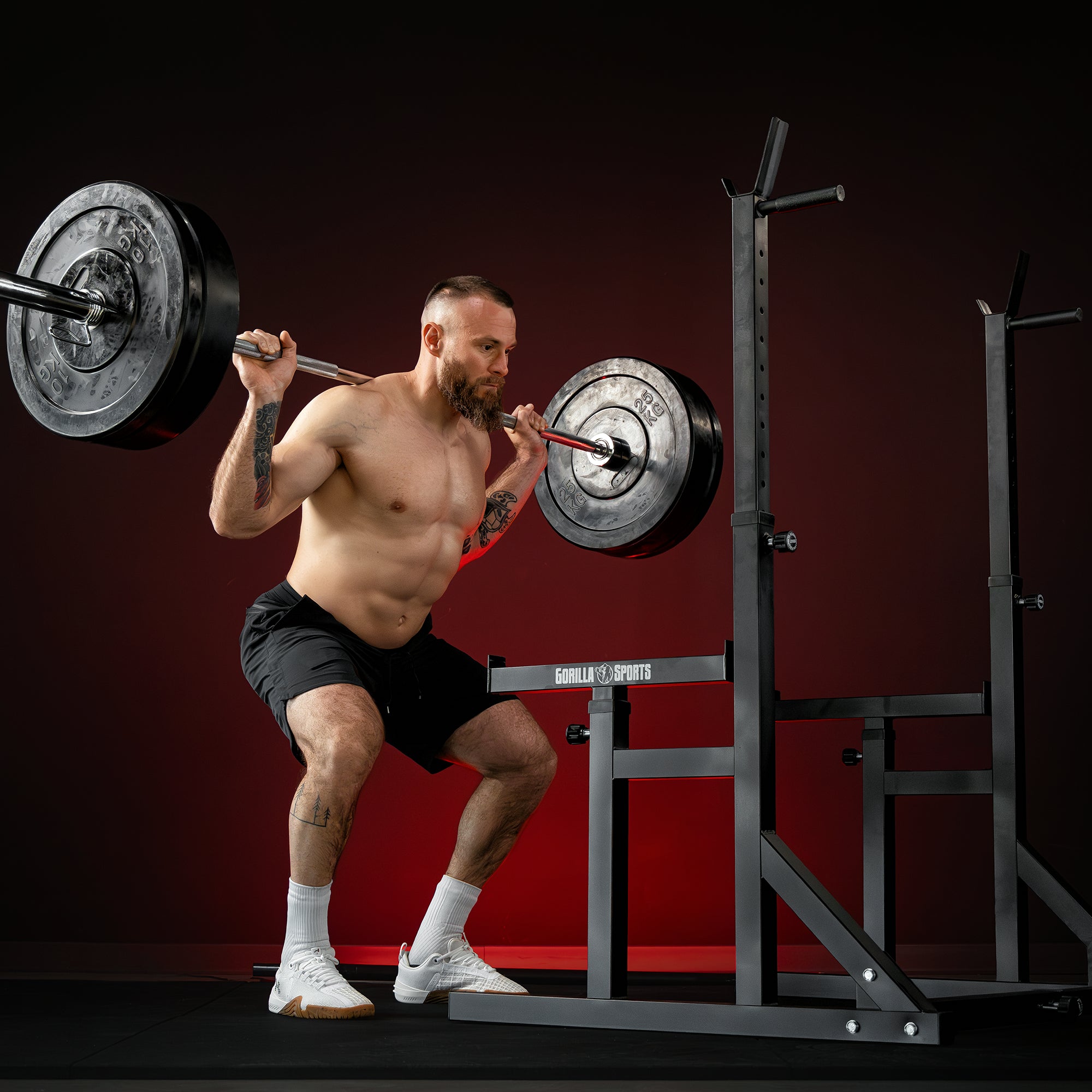 gorilla-sports-squat-rack-verstellbar-olympia-bumper-plate-langhantel-set-170-kg image 7