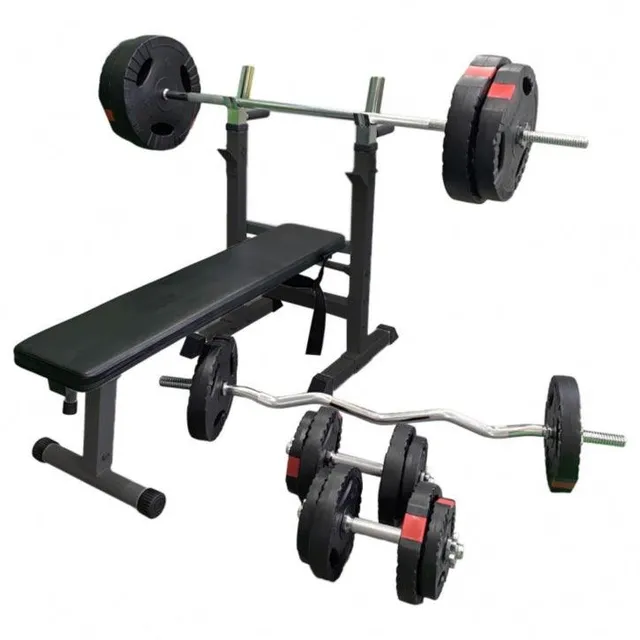 gorilla-sports-hantelbank-mit-ablage-inkl-langhantel-set-gripper-100-kg image 1