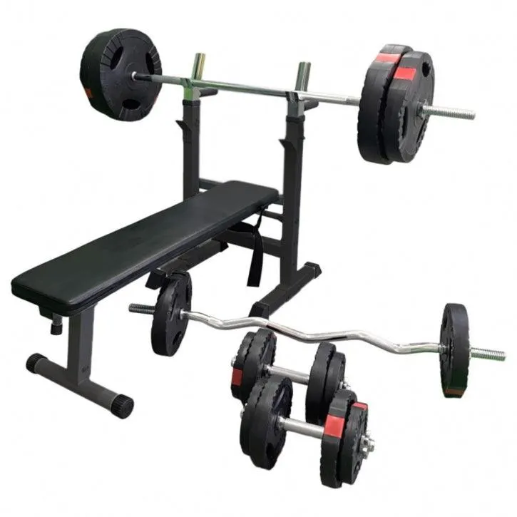 gorilla-sports-hantelbank-mit-ablage-inkl-langhantel-set-gripper-100-kg image 1