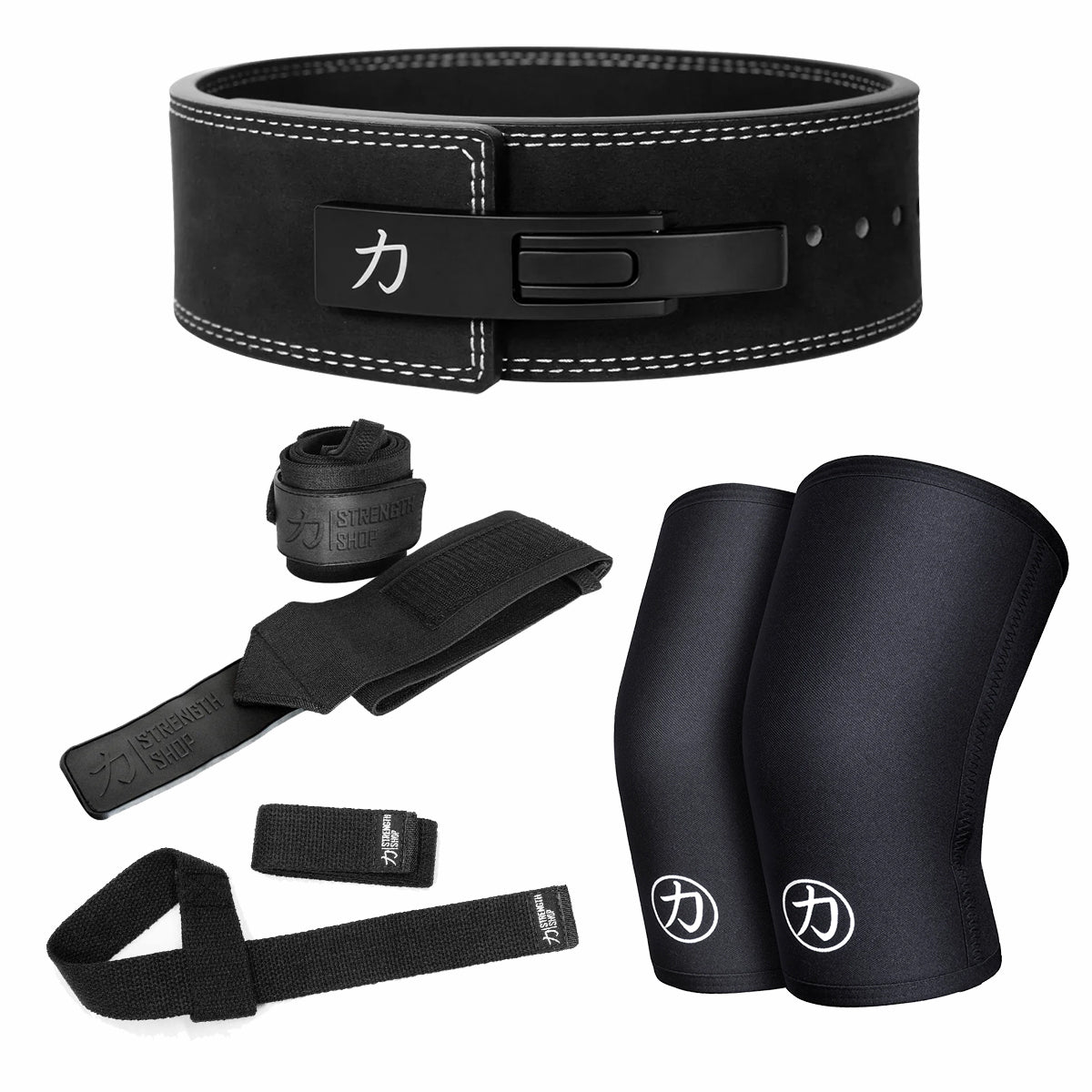 strength-shop-strength-kit-10mm-schwarz-g-rtel-sleeves-wraps-straps-set image 1