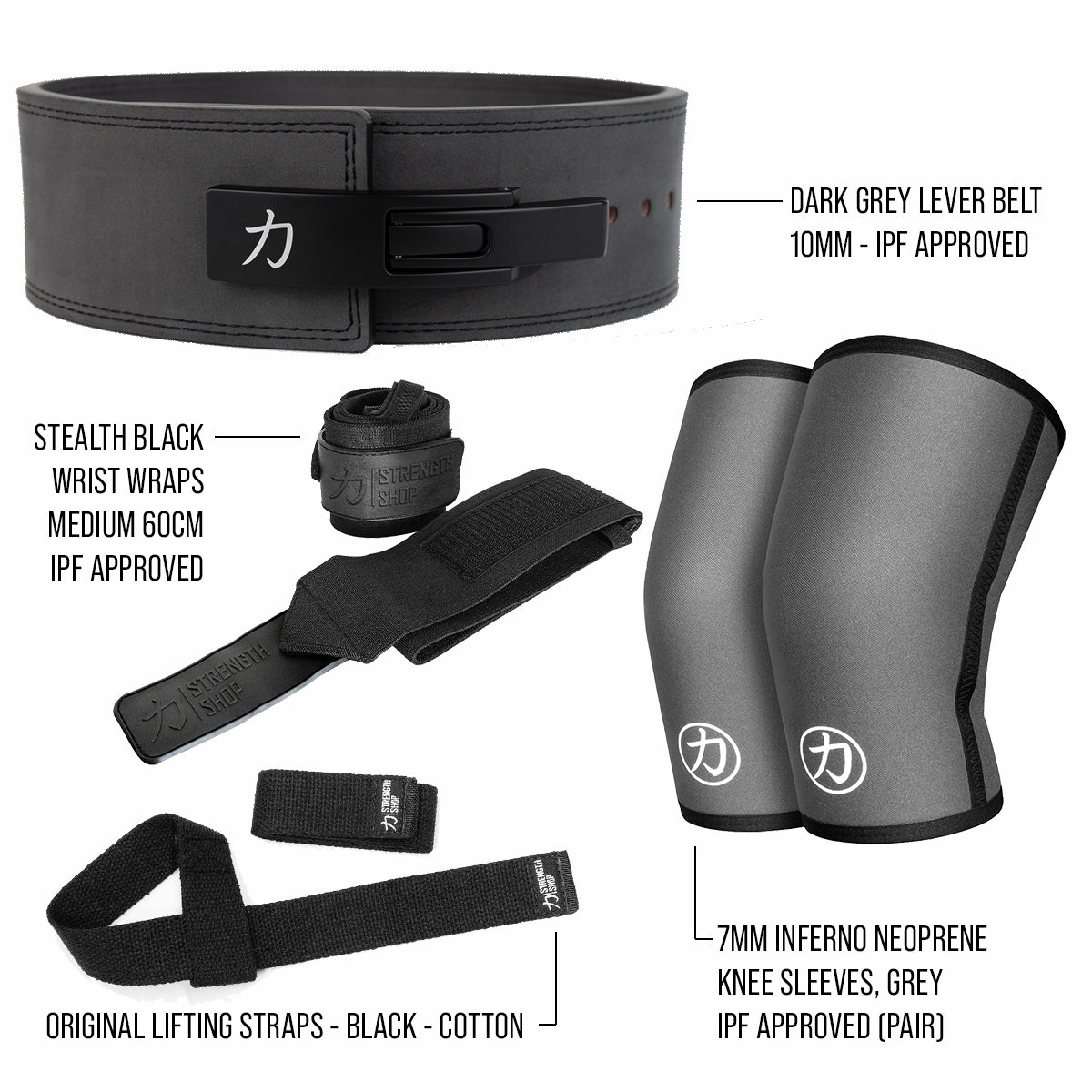 strength-shop-10mm-strength-kit-dunkelgrau-lever-belt-sleeves-wraps-straps-set image 2