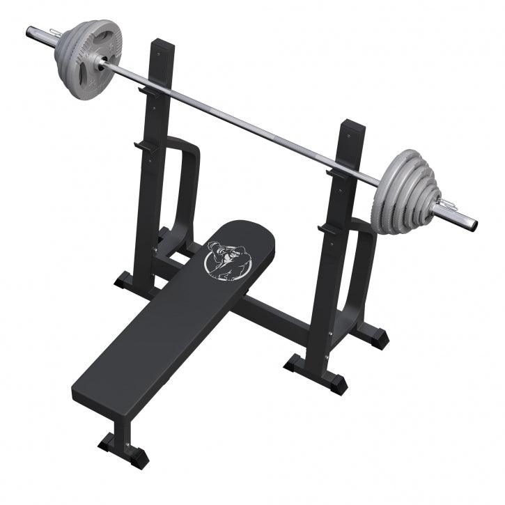 gorilla-sports-hantelbank-mit-2-ablagen-inkl-langhantel-set-olympia-130-kg-gusse image 4