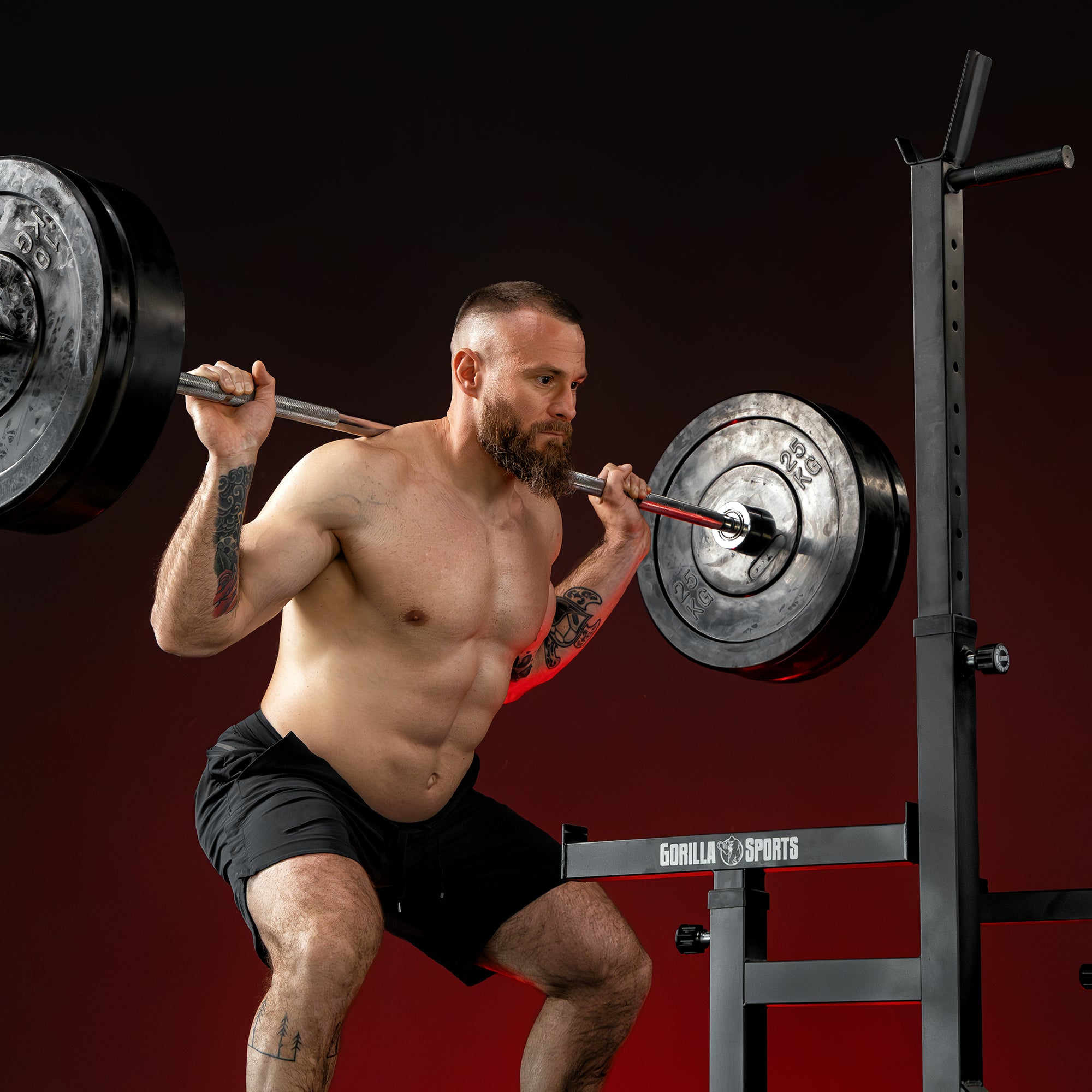 gorilla-sports-squat-rack-verstellbar-olympia-bumper-plate-langhantel-set-170-kg image 8