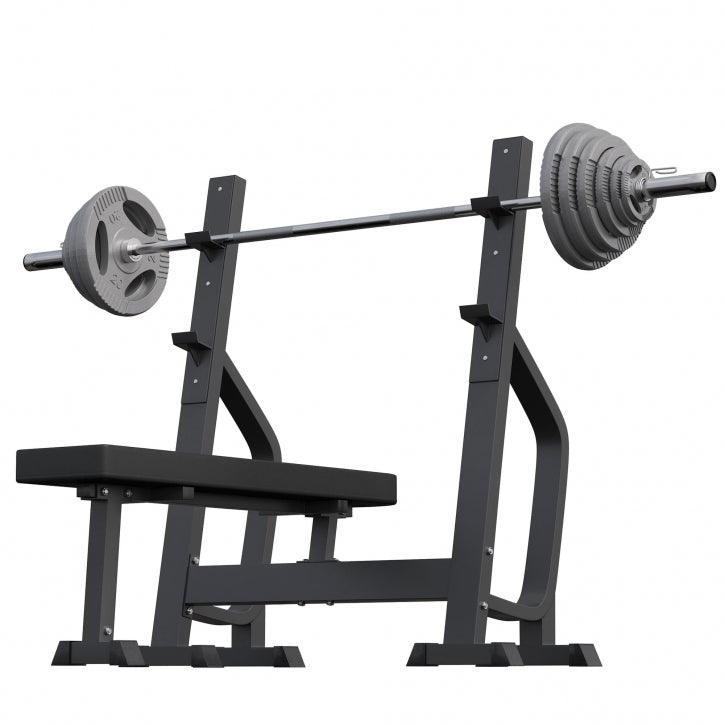gorilla-sports-hantelbank-mit-2-ablagen-inkl-langhantel-set-olympia-130-kg-gusse image 3