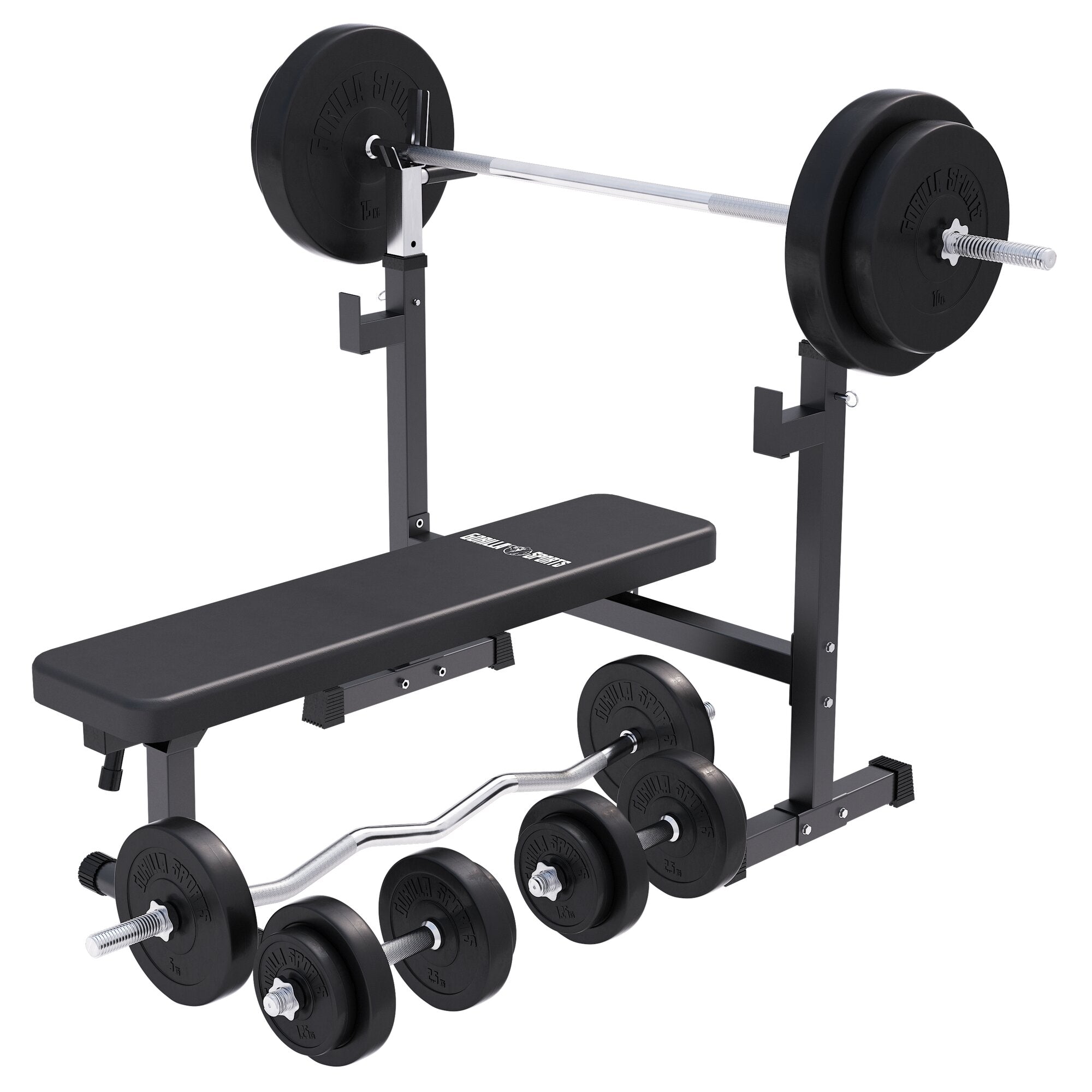 gorilla-sports-hantelbank-mit-ablage-breit-inkl-hantelset-40-70-100-kg image 1
