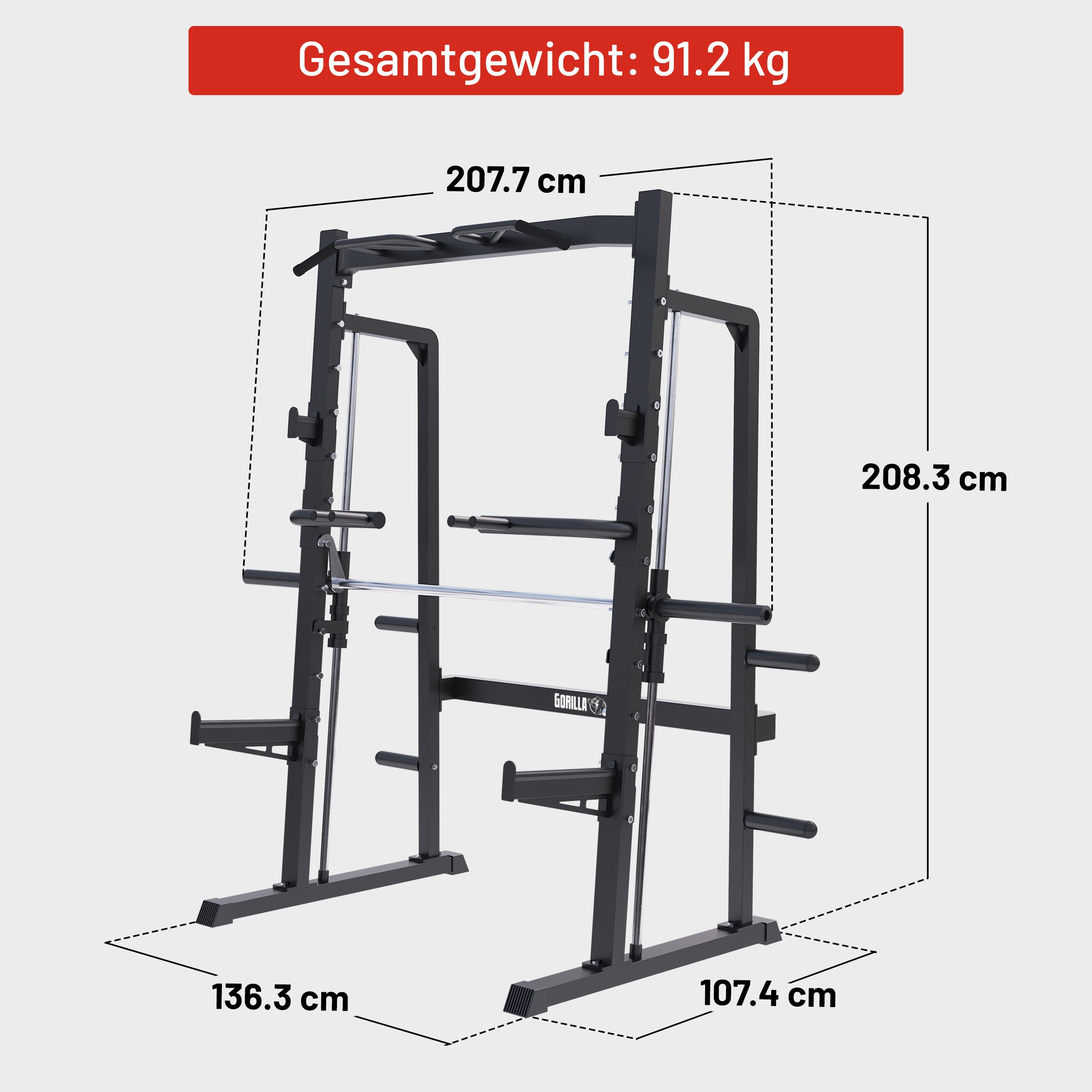gorilla-sports-smith-machine-half-rack-squat-rack-300-kg image 8