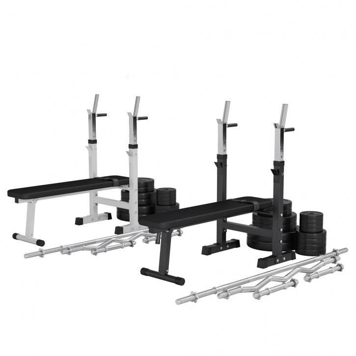 gorilla-sports-hantelbank-mit-ablage-inkl-langhantel-set-38-70-100-kg-kunststoff image 1