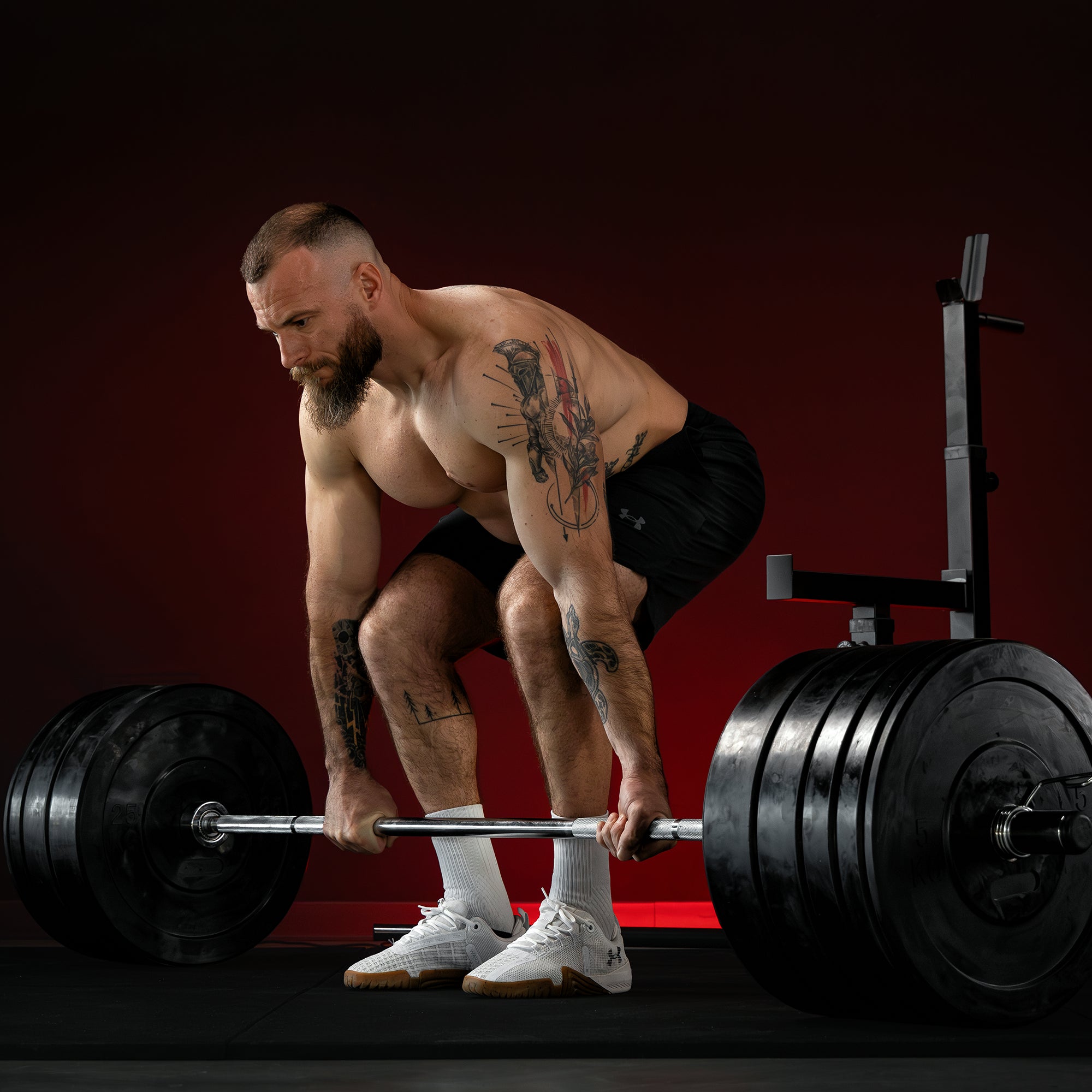 gorilla-sports-squat-rack-verstellbar-olympia-bumper-plate-langhantel-set-170-kg image 6