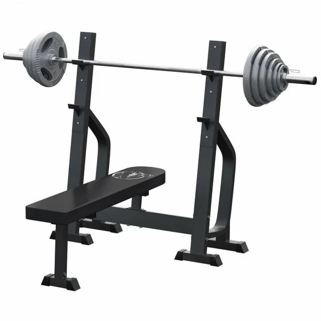gorilla-sports-hantelbank-mit-2-ablagen-inkl-langhantel-set-olympia-130-kg-gusse image 1