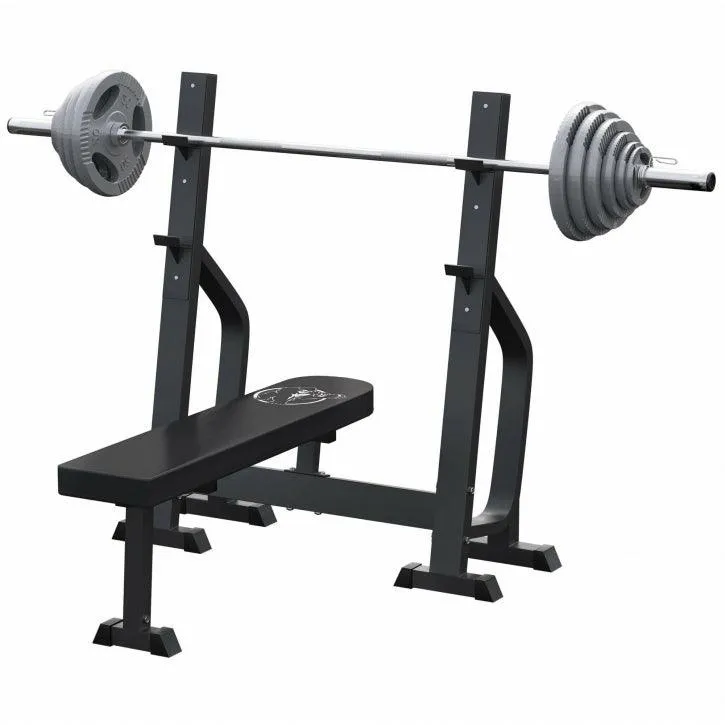 gorilla-sports-hantelbank-mit-2-ablagen-inkl-langhantel-set-olympia-130-kg-gusse image 1