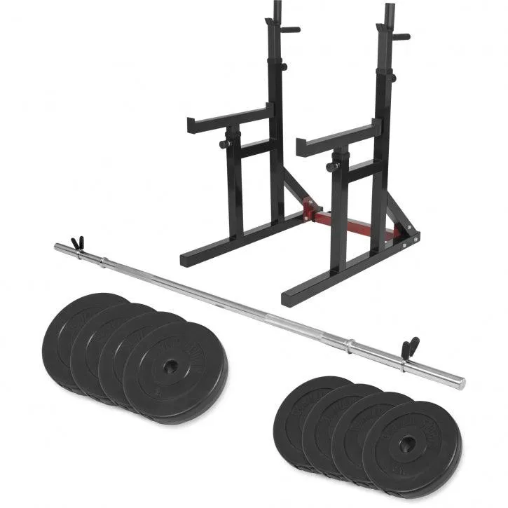 gorilla-sports-multi-squat-rack-verstellbar-mit-langhantel-set-kunststoff-40-kg image 1