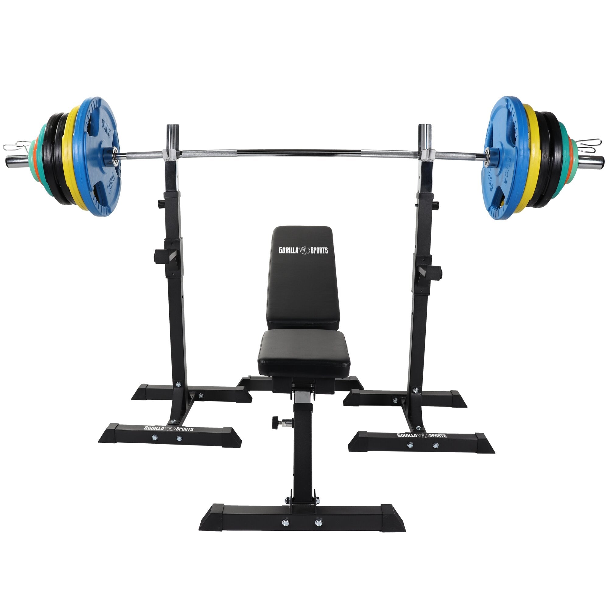 gorilla-sports-schr-gbank-mit-squat-rack-inkl-langhantelset-olympia-150-kg-gummi image 2