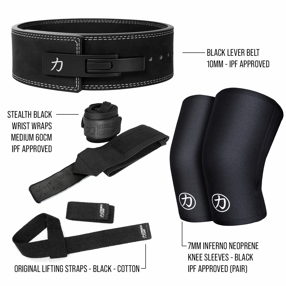 strength-shop-strength-kit-10mm-schwarz-g-rtel-sleeves-wraps-straps-set image 2
