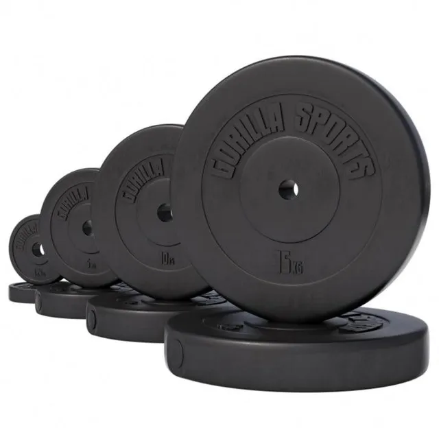 gorilla-sports-hantelscheibe-kunststoff-1-1-15-9-kg-2-5-cm-zement-schwarz image 1
