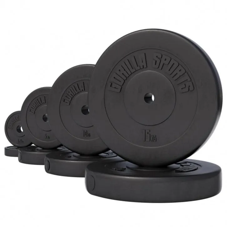 gorilla-sports-hantelscheibe-kunststoff-1-1-15-9-kg-2-5-cm-zement-schwarz image 1