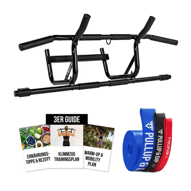 pullup-dip-klimmzug-anf-nger-set-t-r-klimmzugstange-b-nder-3er-set-guide-bundle image 1
