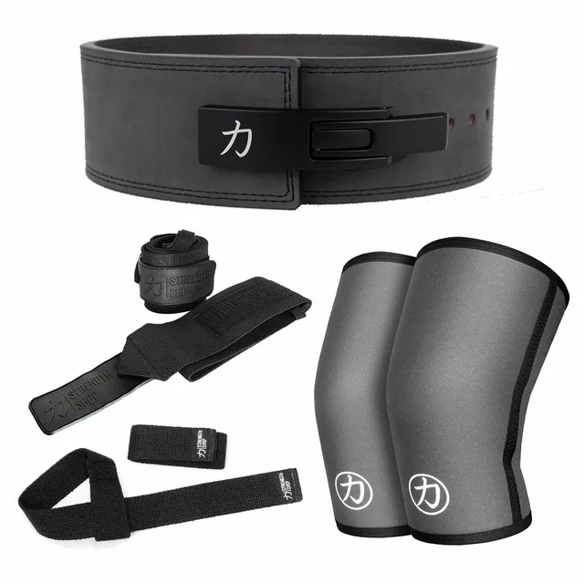 strength-shop-10mm-strength-kit-dunkelgrau-lever-belt-sleeves-wraps-straps-set image 1