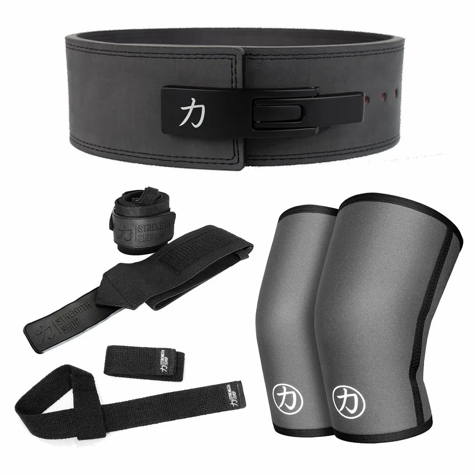 strength-shop-10mm-strength-kit-dunkelgrau-lever-belt-sleeves-wraps-straps-set image 1