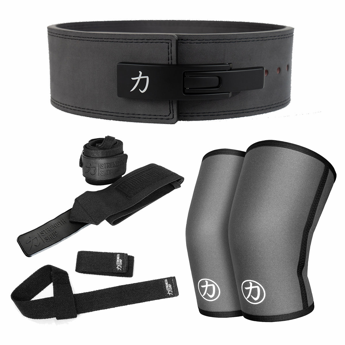 strength-shop-10mm-strength-kit-dunkelgrau-lever-belt-sleeves-wraps-straps-set image 1