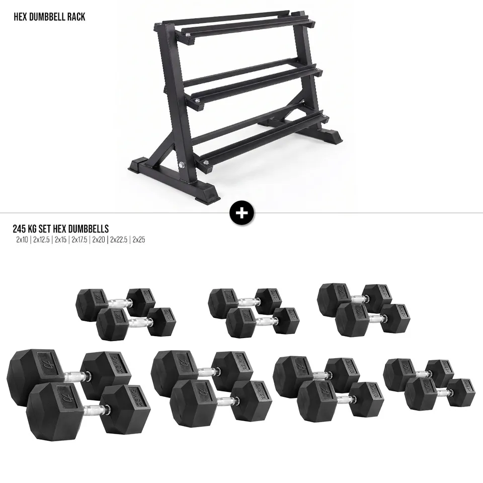 strength-shop-hex-kurzhantel-set-mit-rack-7-paare-gummiert-10-35-kg image 1