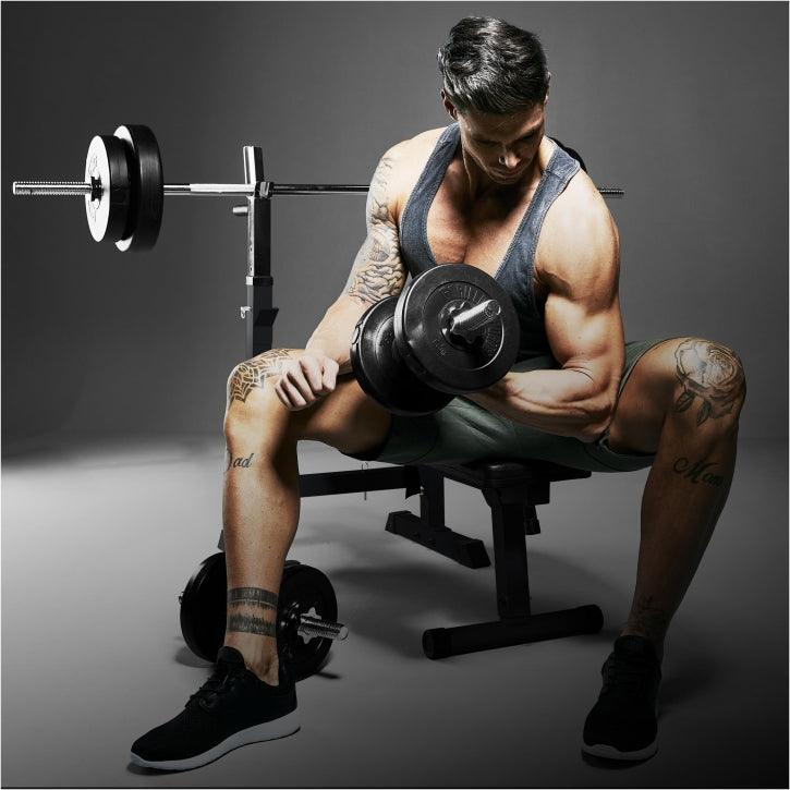 gorilla-sports-hantelbank-mit-ablage-inkl-langhantel-set-38-70-100-kg-kunststoff image 3